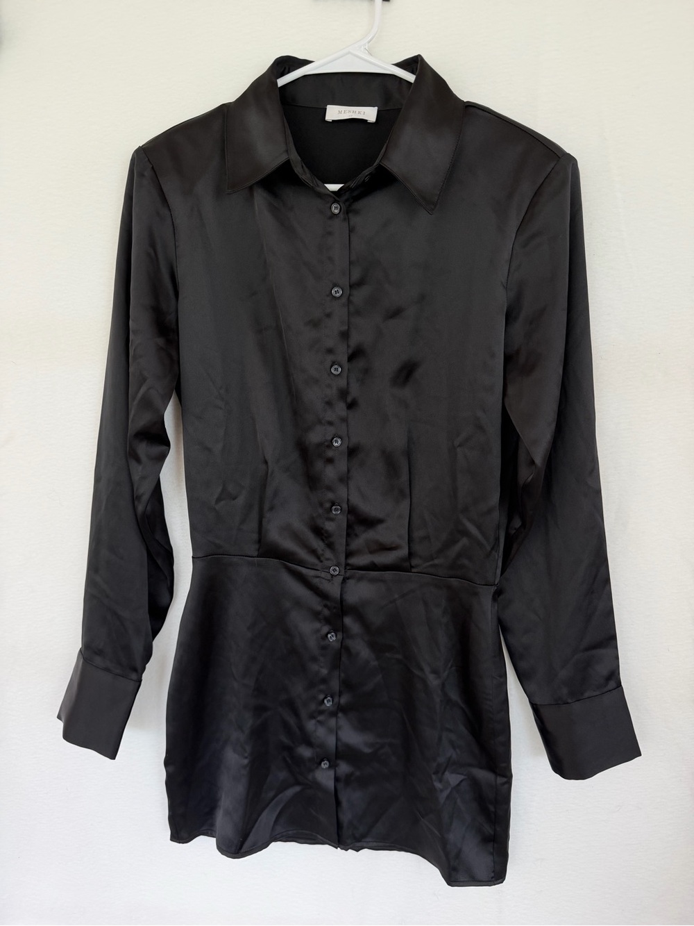 Meshki Satin Button Up Long Sleeve Mini Dress